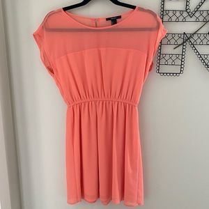 Forever21 Sheer Sleeved Dress Pink S Cinch-Waist